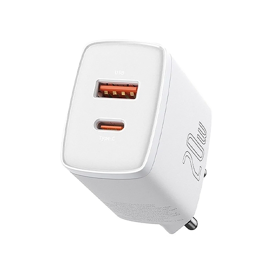 Сетевое зарядное устройство Baseus Compact Quick Charger EU 20W White - цена, характеристики, отзывы, рассрочка, фото 1