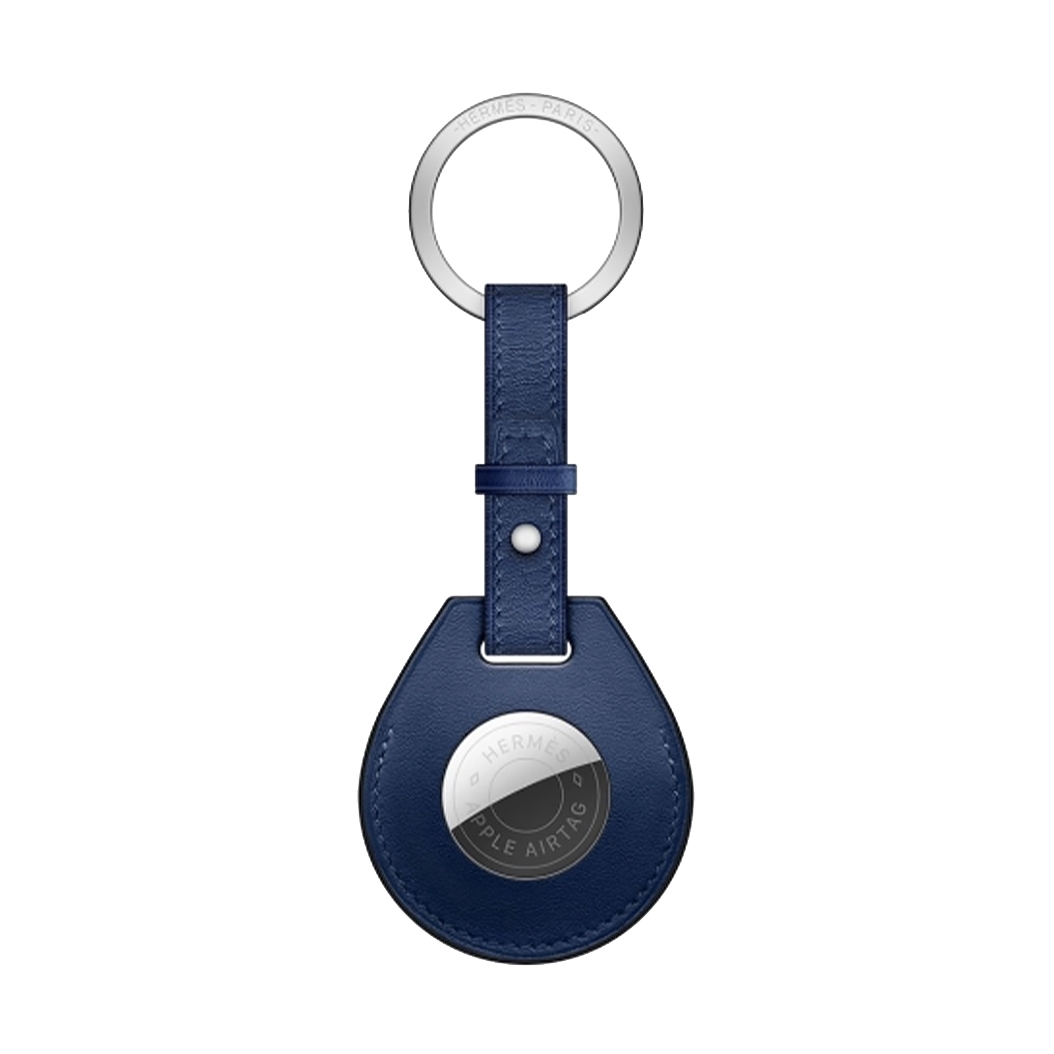 Кожанный брелок с кольцом Apple Hermes Key Ring Bleu Saphir with AirTag