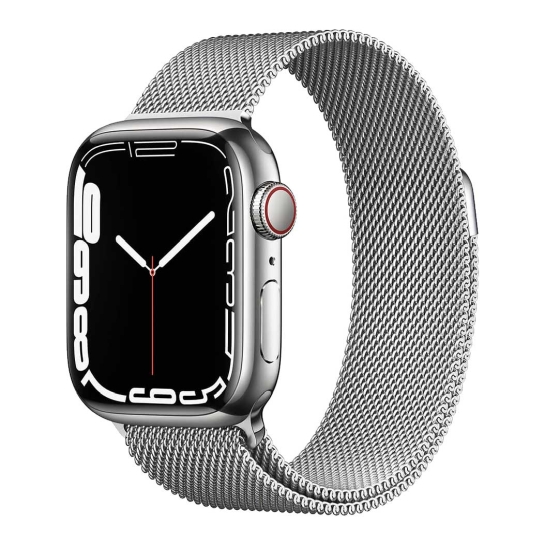 Смарт-годинник Apple Watch Series 7 + LTE 45mm Silver Stainless Steel Case with Silver Milanes Loop - ціна, характеристики, відгуки, розстрочка, фото 1