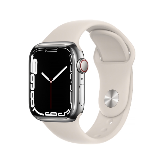 Смарт-часы Apple Watch Series 7 + LTE 41mm Silver Stainless Steel Case with Starlight Sport Band - цена, характеристики, отзывы, рассрочка, фото 1
