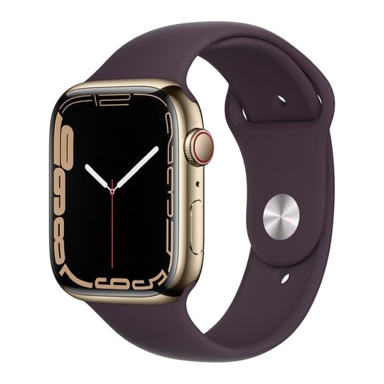 Смарт-годинник Apple Watch Series 7 + LTE 45mm Gold Stainless Steel Case with Dark Cherry Sport Band - ціна, характеристики, відгуки, розстрочка, фото 1