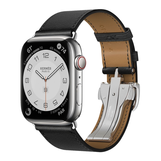 Смарт-часы Apple Watch Hermes Series 7 + LTE 45mm Silver Stainless Steel with Noir Swift Leather Single Tour Deployment Buckle - цена, характеристики, отзывы, рассрочка, фото 1