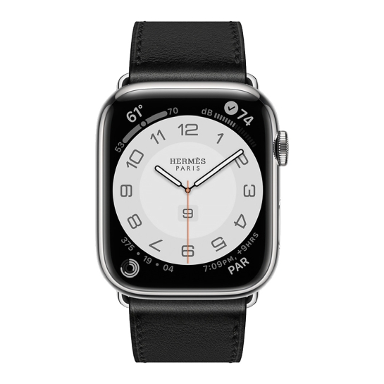Смарт-часы Apple Watch Hermes Series 7 + LTE 45mm Silver Stainless Steel with Noir Swift Leather Single Tour Deployment Buckle - цена, характеристики, отзывы, рассрочка, фото 2