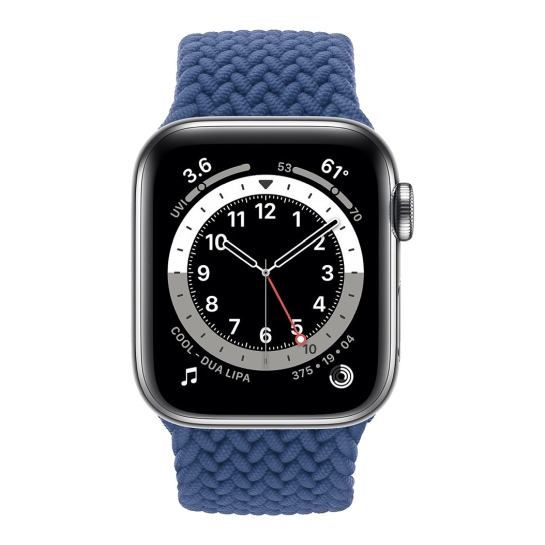 Смарт-часы Apple Watch Series 6 + LTE 44mm Silver Stainless Steel Case with Atlantic Blue Braided Solo Loop - Size 10 - цена, характеристики, отзывы, рассрочка, фото 2