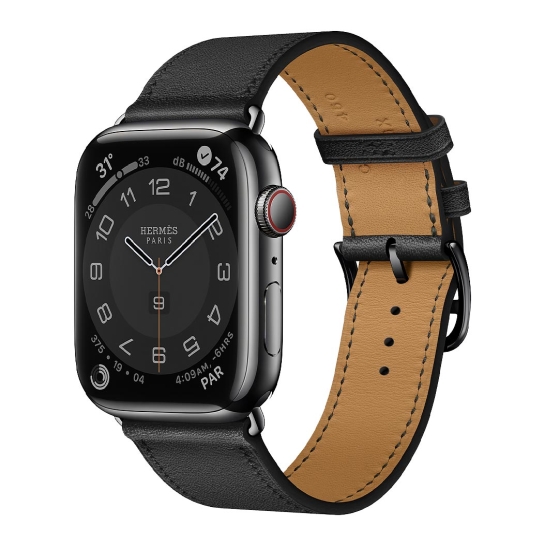 Смарт-годинник Apple Watch Hermes Series 7 + LTE 45mm Space Black Stainless Steel with Noir Swift Leather Single Tour - ціна, характеристики, відгуки, розстрочка, фото 1