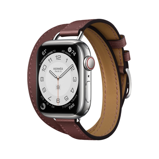 Смарт-годинник Apple Watch Hermes Series 7 + LTE 41mm Silver Stainless Steel with Rouge H Swift Attelage Double Tour - ціна, характеристики, відгуки, розстрочка, фото 1
