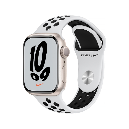 Смарт-часы Apple Watch Series 7 Nike+ 41mm Starlight Aluminium Case with Pure Platinum Black Nike Sport Band - цена, характеристики, отзывы, рассрочка, фото 1
