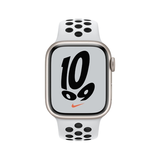 Смарт-часы Apple Watch Series 7 Nike+ 41mm Starlight Aluminium Case with Pure Platinum Black Nike Sport Band - цена, характеристики, отзывы, рассрочка, фото 2