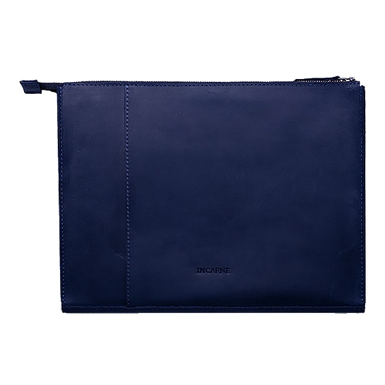 Кожаный чехол INCARNE New Zipper синий для MacBook Pro 14