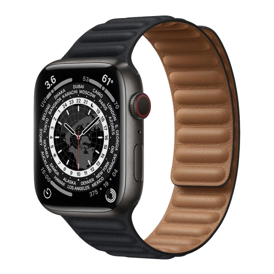 Смарт-годинник Apple Watch Series 7 + LTE 45mm Space Black Titanium with Black Leather Link S/M - ціна, характеристики, відгуки, розстрочка, фото 1