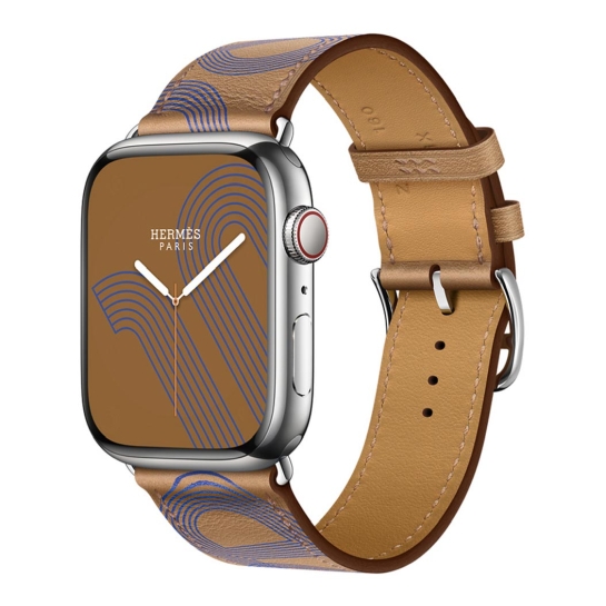 Смарт-годинник Apple Watch Hermes Series 7 + LTE 45mm Silver Stainless Steel with Biscuit/Bleu Electrique Swift Leather - ціна, характеристики, відгуки, розстрочка, фото 1