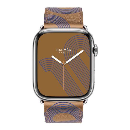 Смарт-годинник Apple Watch Hermes Series 7 + LTE 45mm Silver Stainless Steel with Biscuit/Bleu Electrique Swift Leather - ціна, характеристики, відгуки, розстрочка, фото 2