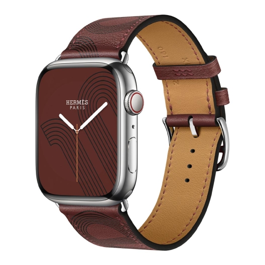 Смарт-годинник Apple Watch Hermes Series 7 + LTE 45мм Silver Stainless Steel with Rouge H/Noir Swift Leather - ціна, характеристики, відгуки, розстрочка, фото 1