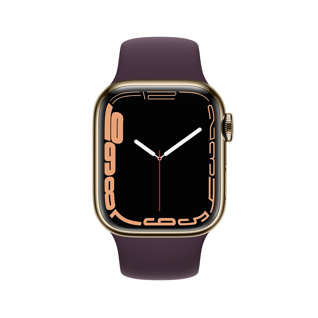 Смарт-часы Apple Watch Series 7 + LTE 41mm Gold Stainless Steel Case with Dark Cherry Sport Band
