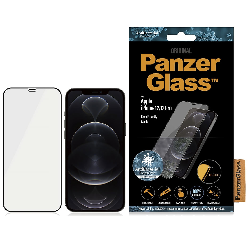Захисне скло PanzerGlass Apple iPhone 12/12 Pro Сase Friendly AB, Black - ціна, характеристики, відгуки, розстрочка, фото 1