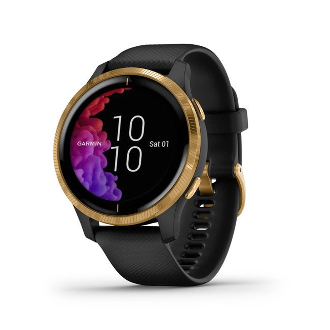 Спортивные часы Garmin Venu Gold Stainless Steel Bezel with Black Case and Silicone Band