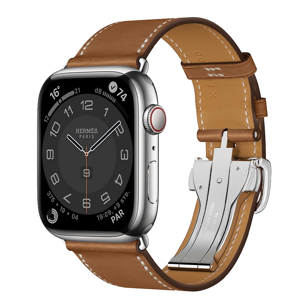 Смарт-часы Apple Watch Hermes Series 7 + LTE 45mm Silver Stainless Steel with Fauve Barenia Leather Attelage Single Tour Deployment Buckle