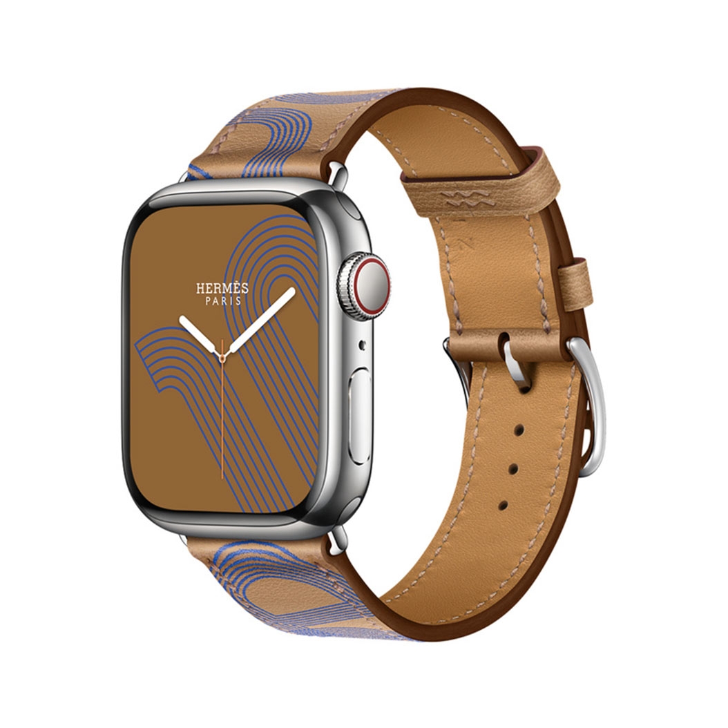 Смарт-часы Apple Watch Hermes Series 7 + LTE 41mm Silver Stainless Steel with Biscuit/Bleu Electrique Swift Leather