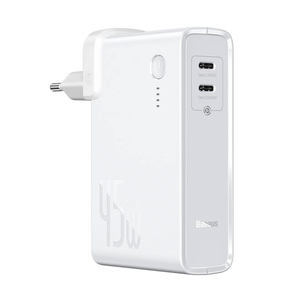Зарядний пристрій Baseus 2in1 Quick Charger & Power Bank GaN Charger C+C 10000mAh 45W White - ціна, характеристики, відгуки, розстрочка, фото 1