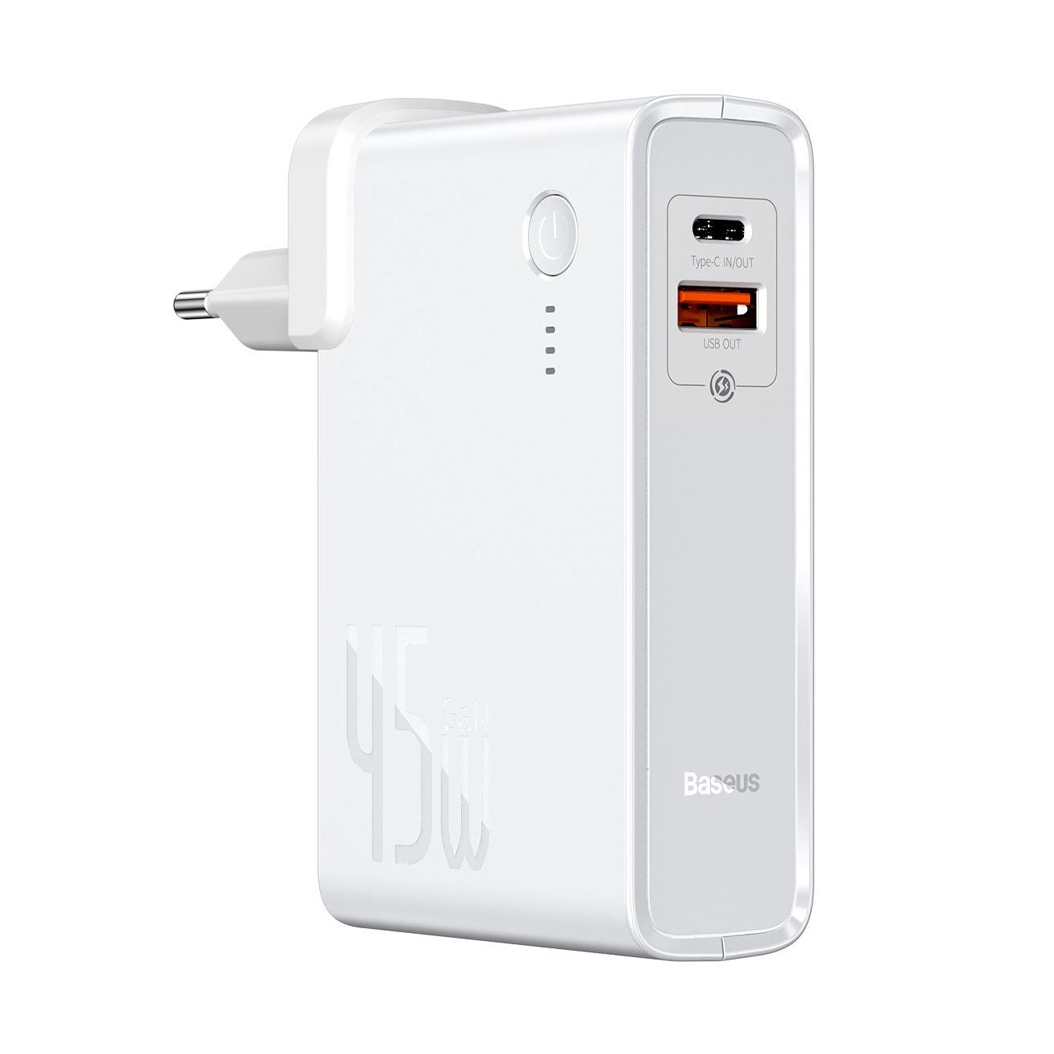 Зарядний пристрій Baseus 2in1 Quick Charger & Power Bank GaN Charger C+U 10000mAh 45W White - ціна, характеристики, відгуки, розстрочка, фото 1
