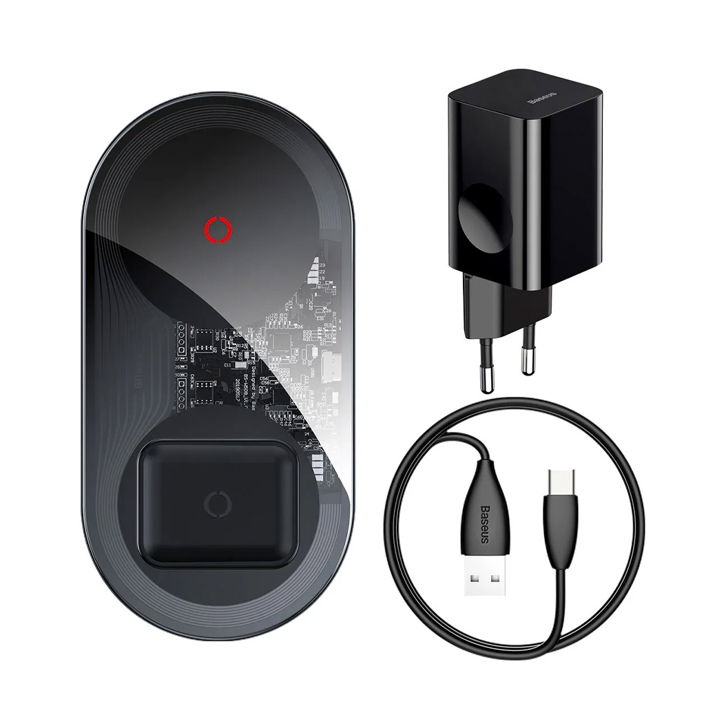 Бездротовий зарядний пристрій Baseus Simple 2in1 Wireless Charger Turbo Edition 24W (with 12V Charger) Black