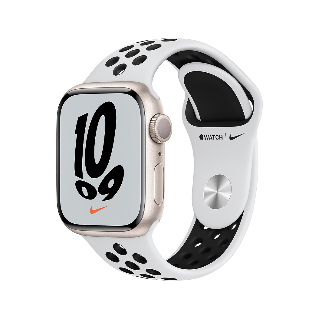 Смарт-часы Apple Watch Series 7 Nike+ 41mm Starlight Aluminium Case with Pure Platinum Black Nike Sport Band UA - цена, характеристики, отзывы, рассрочка, фото 1