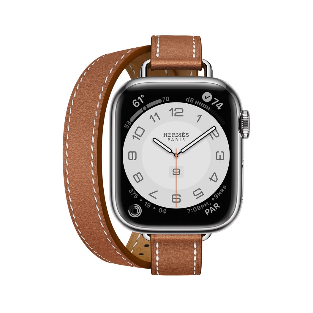 Смарт-часы Apple Watch Hermes Series 7 + LTE 41mm Silver Stainless Steel with Gold Swift Attelage Double Tour