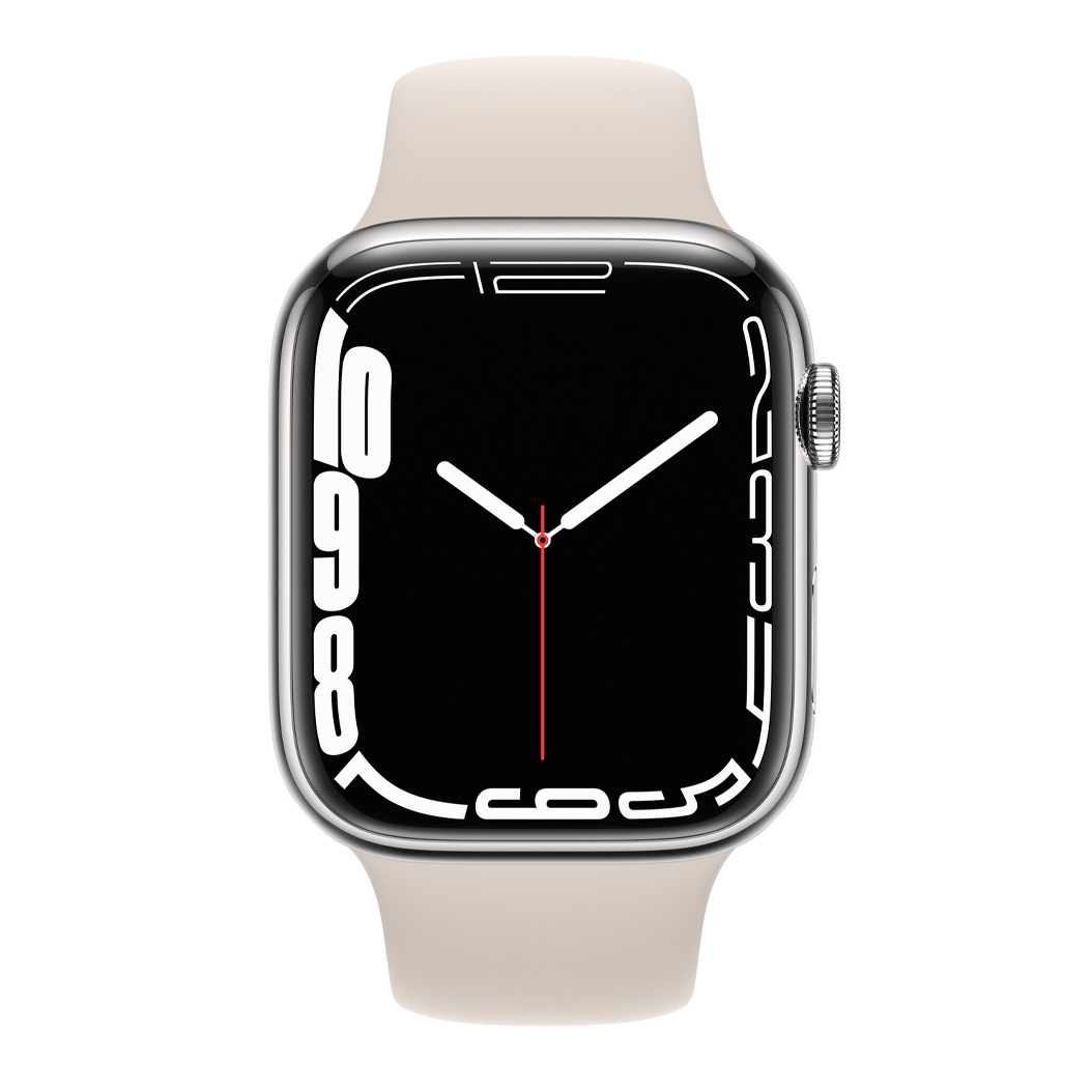 Смарт-годинник Apple Watch Series 7 + LTE 45mm Silver Stainless Steel Case with Starlight Sport Band
