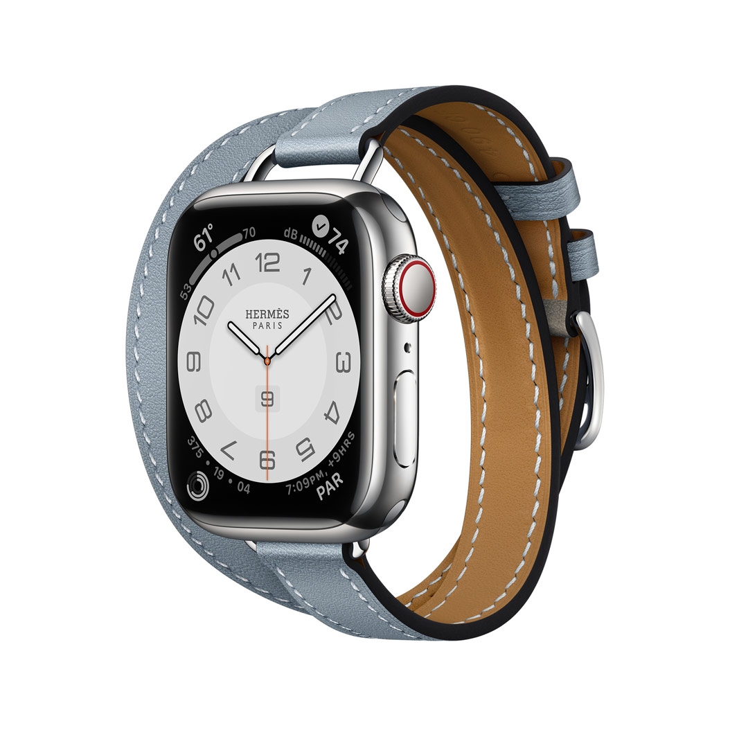 Смарт-годинник Apple Watch Hermes Series 7 + LTE 41mm Silver Stainless Steel with Bleu Lin Attelage Double Tour