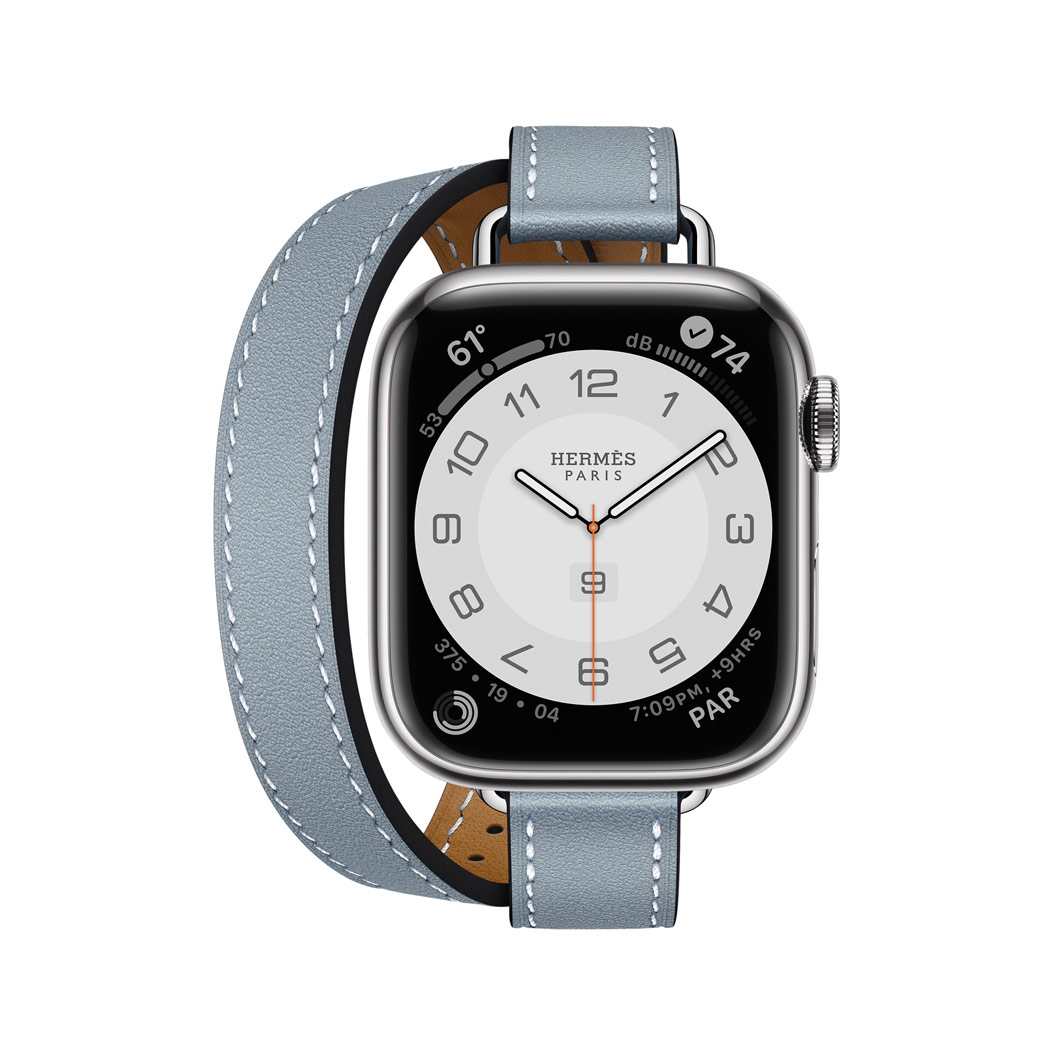 Смарт-часы Apple Watch Hermes Series 7 + LTE 41mm Silver Stainless Steel with Bleu Lin Attelage Double Tour