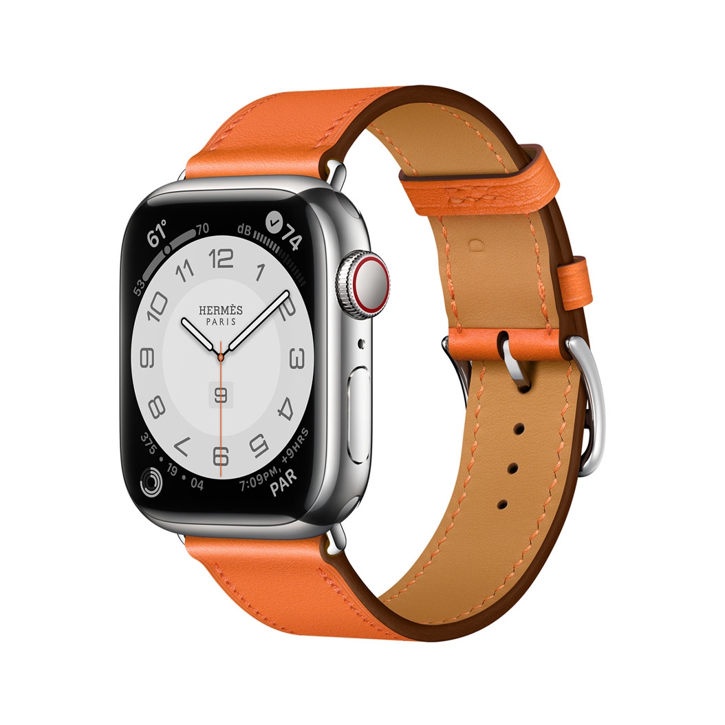 Смарт-годинник Apple Watch Hermes Series 7 + LTE 41mm Silver Stainless Steel with Orange Swift Leather Single Tour