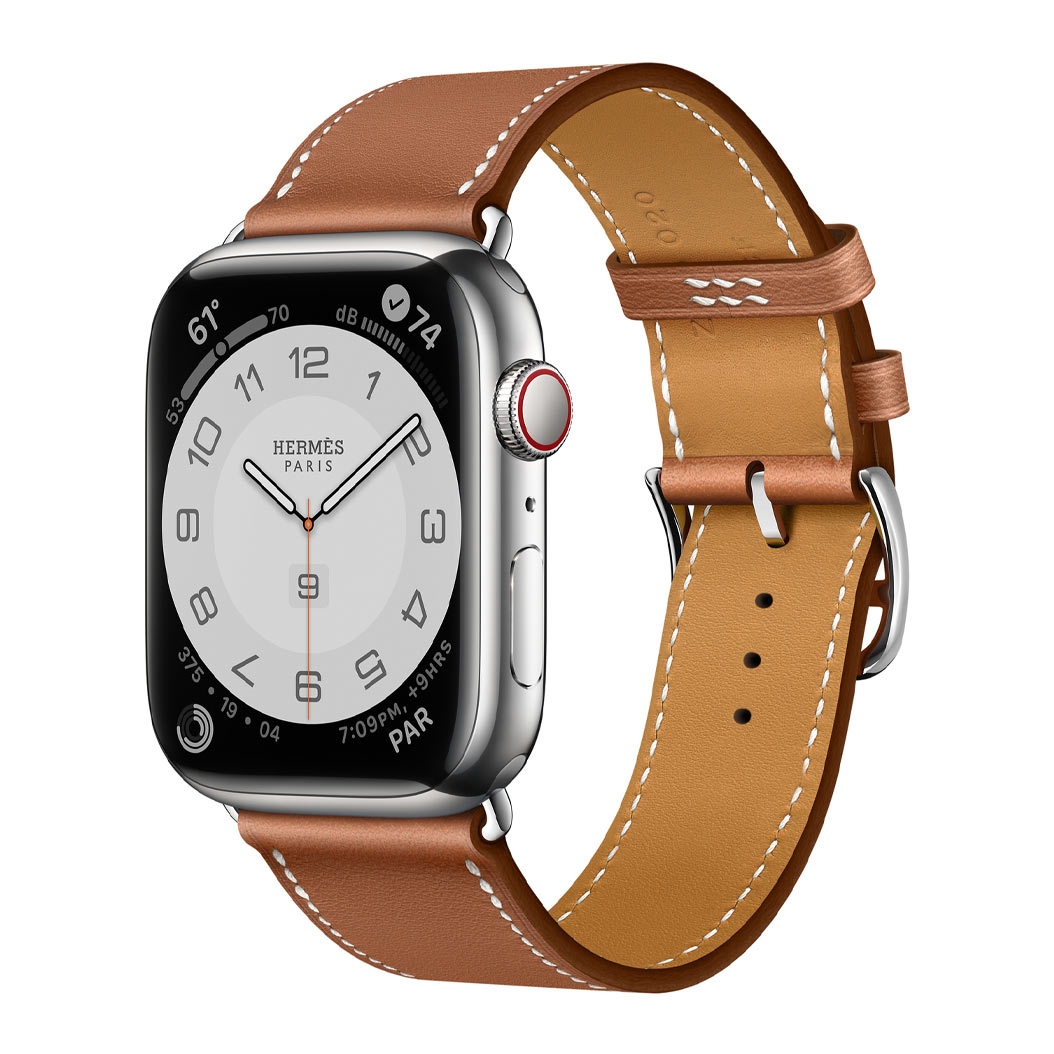 Смарт-часы Apple Watch Hermes Series 7 + LTE 45mm Silver Stainless Steel with Gold Swift Leather Single Tour