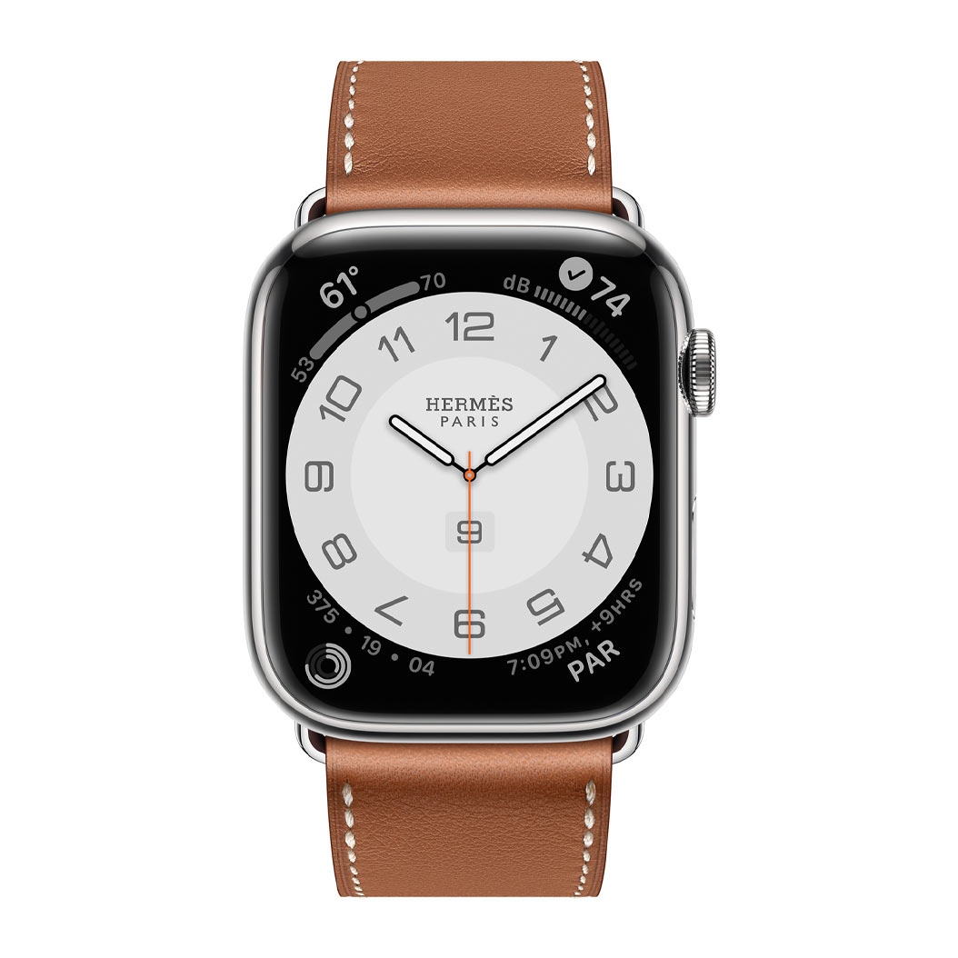 Смарт-часы Apple Watch Hermes Series 7 + LTE 45mm Silver Stainless Steel with Gold Swift Leather Single Tour