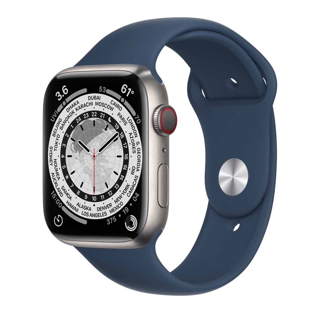 Смарт-годинник Apple Watch Series 7 + LTE 45mm Silver Titanium with Abyss Blue Sport Band