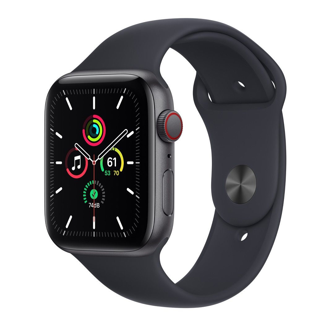 Смарт-годинник Apple Watch SE + LTE 44mm Space Gray Aluminum Case with Midnight Sport Band - ціна, характеристики, відгуки, розстрочка, фото 1
