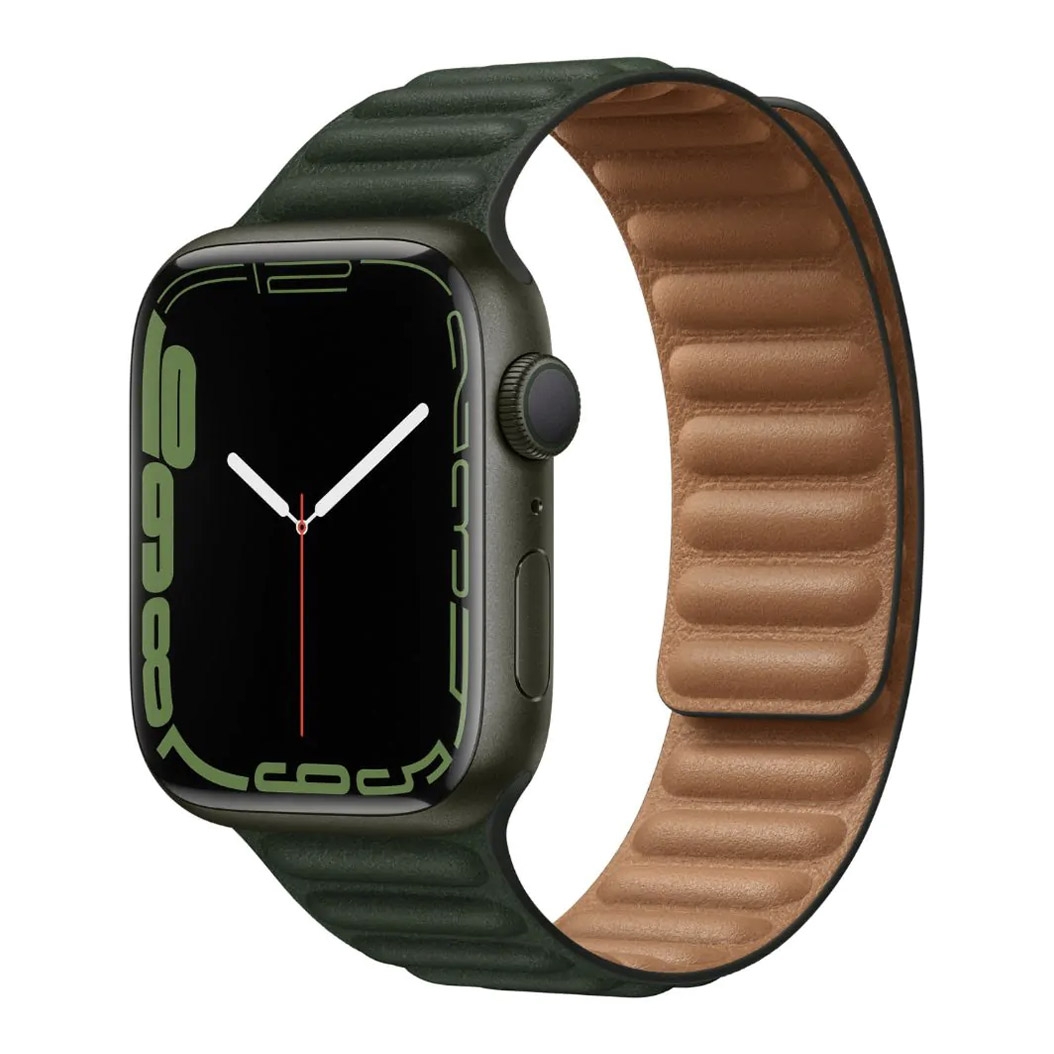 Б/У Смарт-годинник Apple Watch Series 7 45mm Green Aluminum Case with Sequoia Green Leather Link M/L (5+)