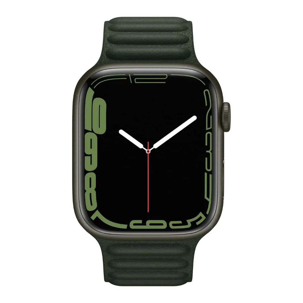 Б/У Смарт-часы Apple Watch Series 7 45mm Green Aluminum Case with Sequoia Green Leather Link M/L (5+)