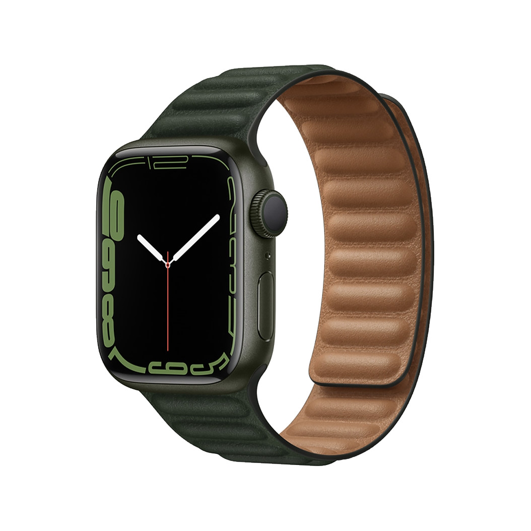 Смарт-годинник Apple Watch Series 7 41mm Green Aluminum Case with Sequoia Green Leather Link S/M - ціна, характеристики, відгуки, розстрочка, фото 1