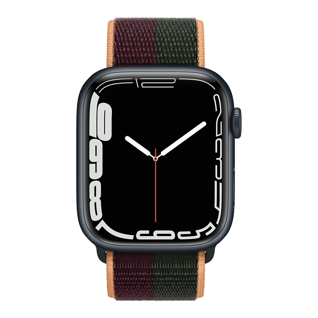 Смарт-часы Apple Watch Series 7 45mm Midnight Aluminum Case with Dark Cherry/Forest Green Sport Loop
