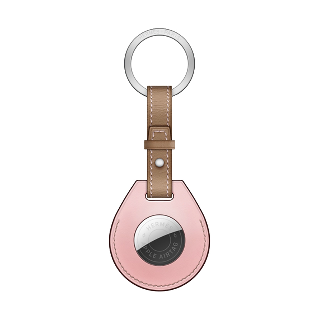 Кожанный брелок с кольцом Apple Hermes Key Ring Rose Sakura with AirTag - цена, характеристики, отзывы, рассрочка, фото 1