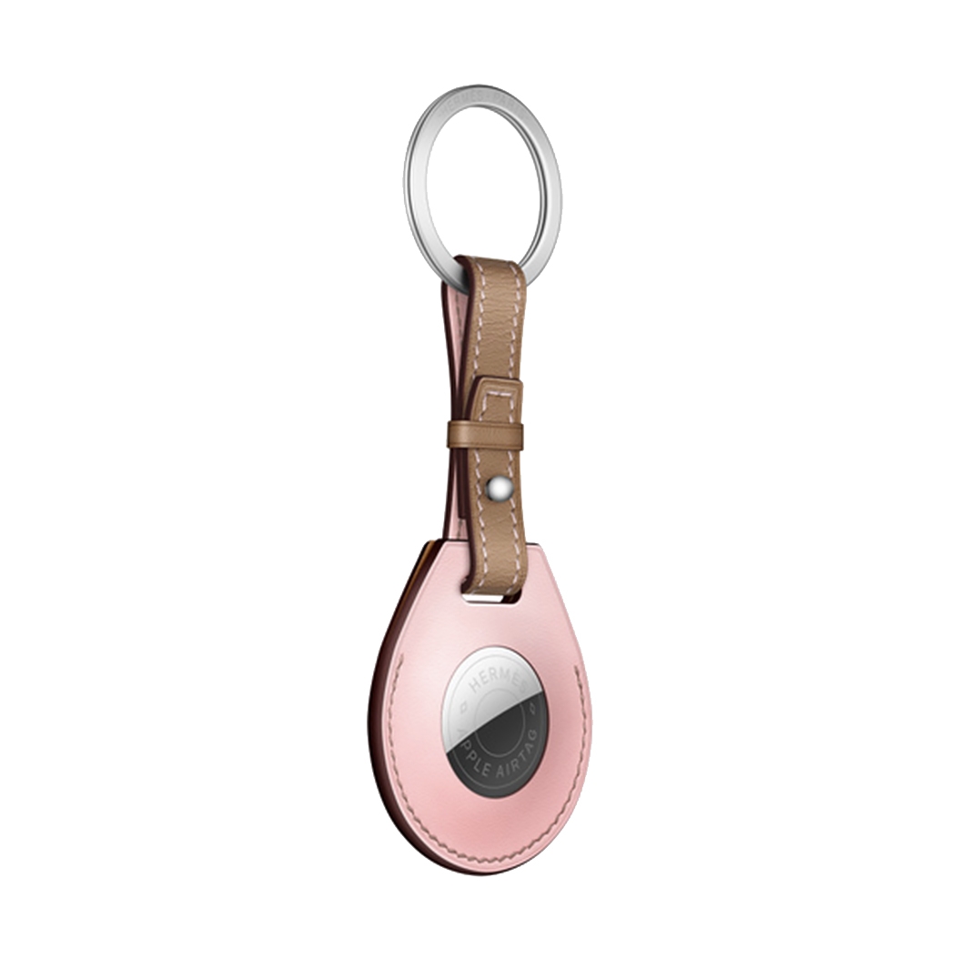 Кожанный брелок с кольцом Apple Hermes Key Ring Rose Sakura with AirTag - цена, характеристики, отзывы, рассрочка, фото 2