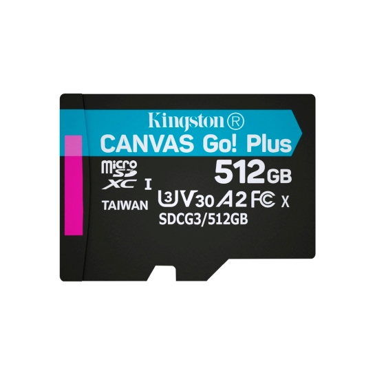 Карта памяти Kingston MicroSDXC 512GB Canvas Go! Plus Class 10 UHS-I U3 V30 A2 (SDCG3/512GBSP) - цена, характеристики, отзывы, рассрочка, фото 1