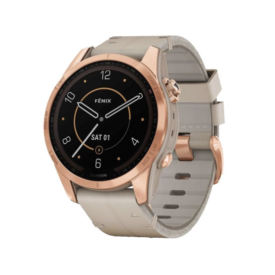 Спортивные часы Garmin Fenix 7S Sapphire Solar Rose Gold Titanium with Limestone Leather Band