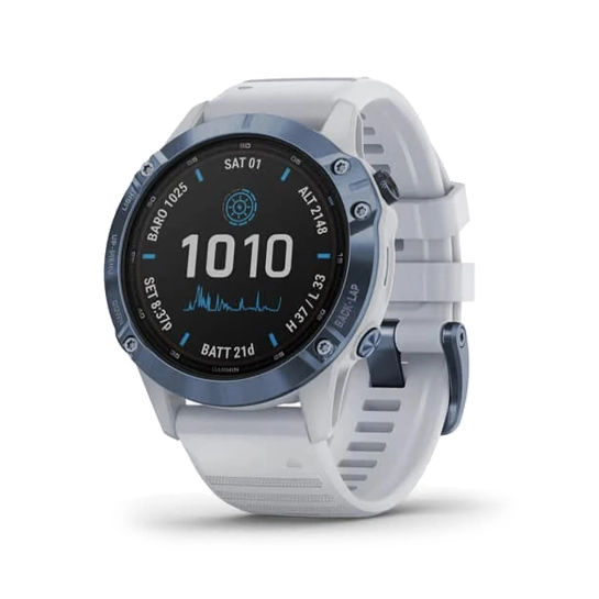 Спортивные часы Garmin Fenix 6 Pro Solar Edition Mineral Blue with Whitestone Band