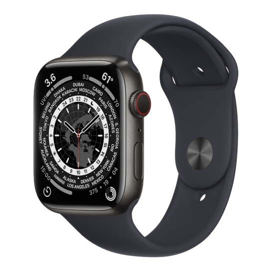 Смарт-годинник Apple Watch Series 7 + LTE 45mm Space Black Titanium with Midnight Sport Band - ціна, характеристики, відгуки, розстрочка, фото 1