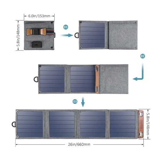 Сонячний зарядний пристрій Choetech 14W Foldable Solar Сharger Panels - ціна, характеристики, відгуки, розстрочка, фото 2