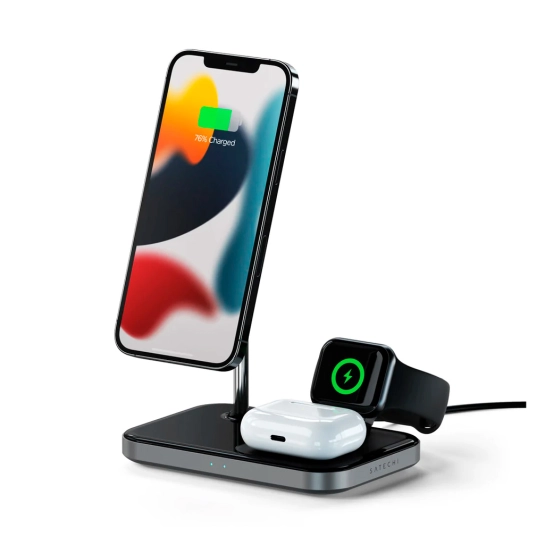 Беспроводное зарядное устройство Satechi Aluminum 3 in 1 Magnetic Wireless Charging Stand Space Gray