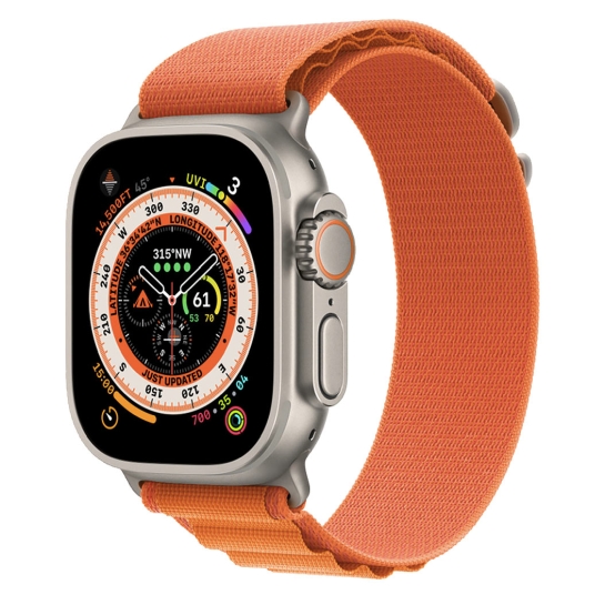 Apple Watch Ultra + LTE 49mm Titanium Case with Medium Orange Alpine Loop