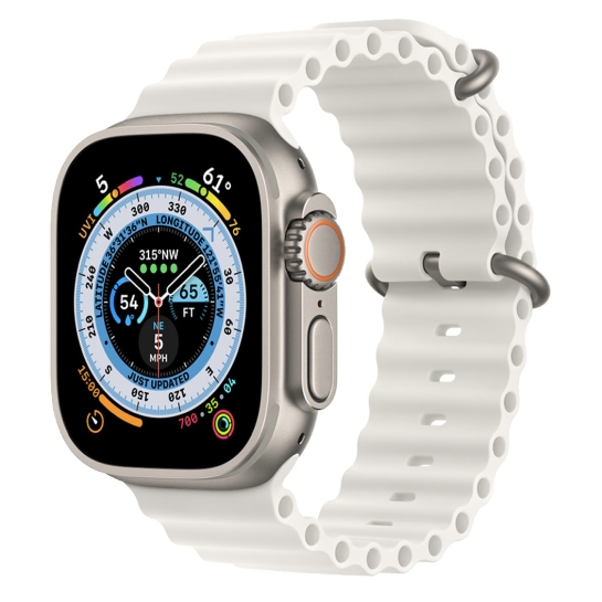 Apple Watch Ultra + LTE 49mm Titanium Case with White Ocean Band - ціна, характеристики, відгуки, розстрочка, фото 1
