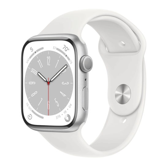 Apple Watch 8 45mm Silver Aluminum Case with White Sport Band - ціна, характеристики, відгуки, розстрочка, фото 1